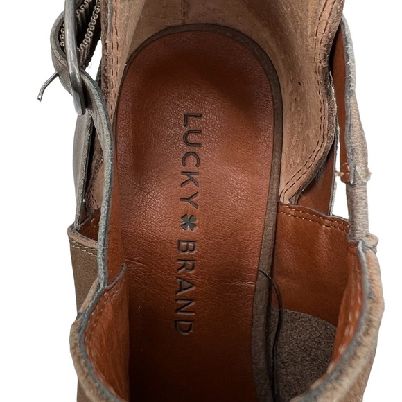 Lucky Brand Brown Suede Peep Toe Block Heel Ankle Boots Size 6 Women's - Picture 4 of 9